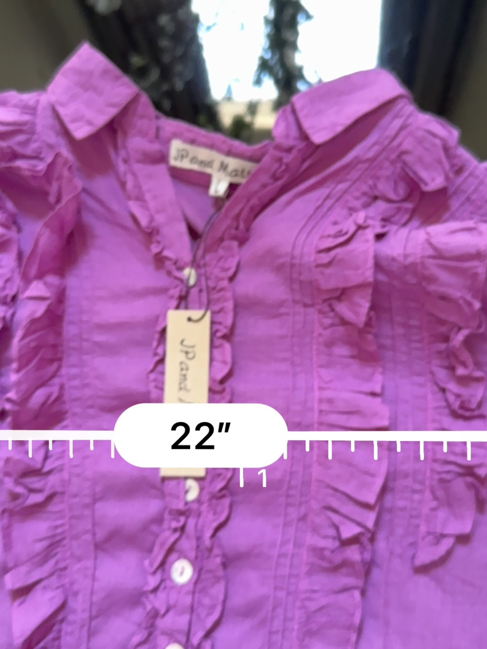JP And Mattie Blanchard Ruffle Button Down Blouse in Purple L NWT - Picture 10 of 11